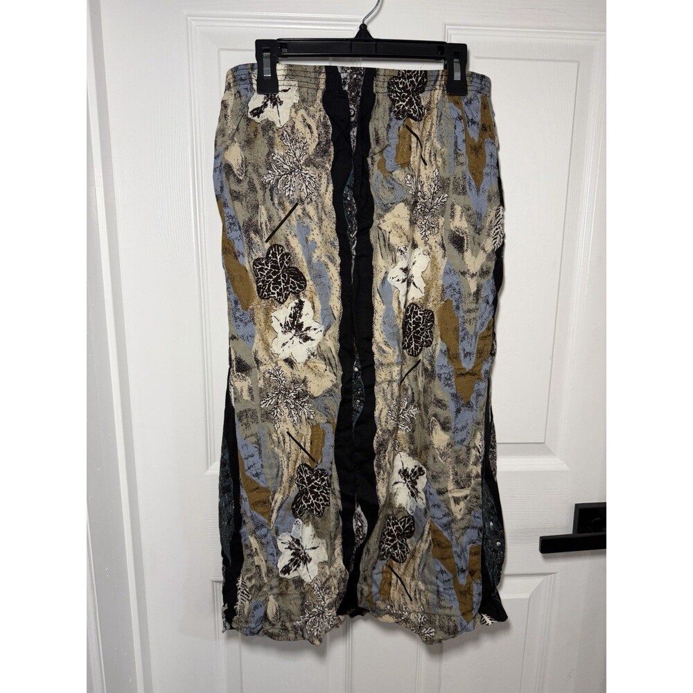 Vintage 90s Sag Harbor Boho Midi Skirt 100% Rayon Made in USA Flowy Earth Tone - Picture 5 of 9
